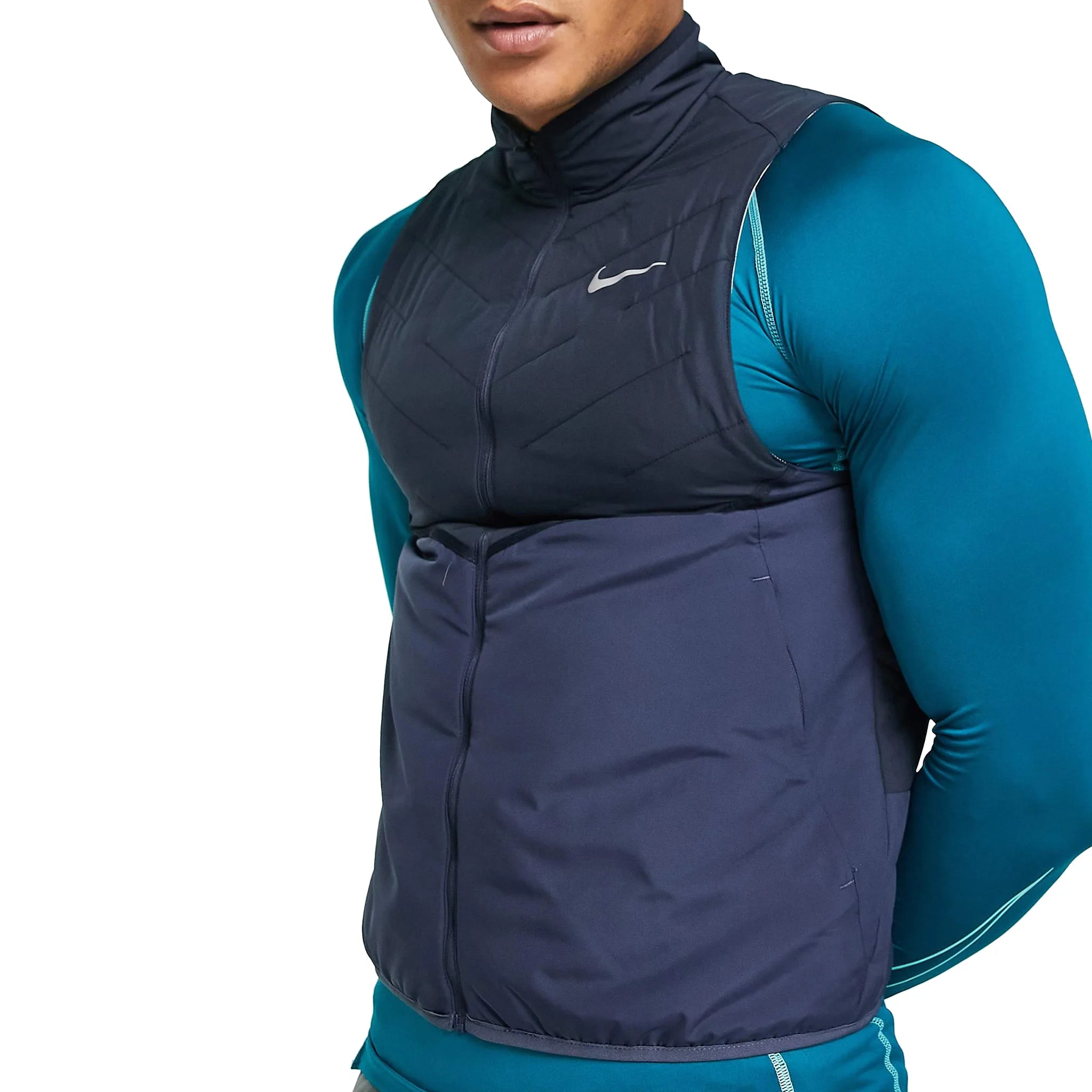 Model front view of Nike Therma-Fit Repel Navy Gilet